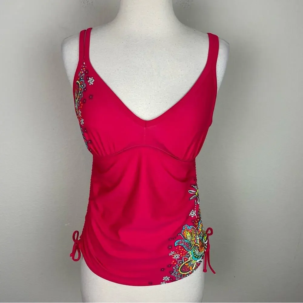 Athleta Pink Paisley Floral Montego Tankini Swim Top 32D/DD